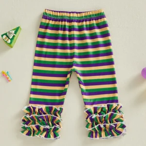 Girl's Floral Print Ruffle Trim Leggings