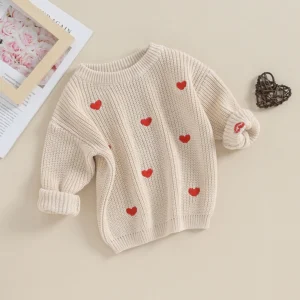 Toddler Sweaters Heart Patterned Knit Pullovers