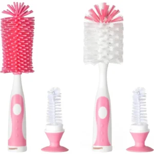 Bottle Brush Cleaner Set, Pink, Silicone and Nylon Brushes