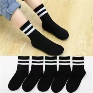 5 pairs-Kids' Black White Gray Mid Calf Socks