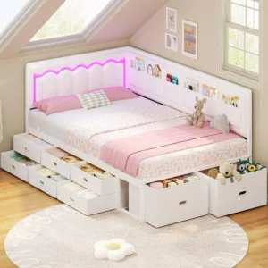 Twin Bed with 8 Drawers, 6 Storage Pockets, Daybed Storage,